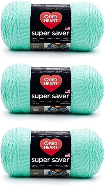 Red Heart Super Saver Estambre Acrílico, Varios Colores - Minty - Paquete de 3