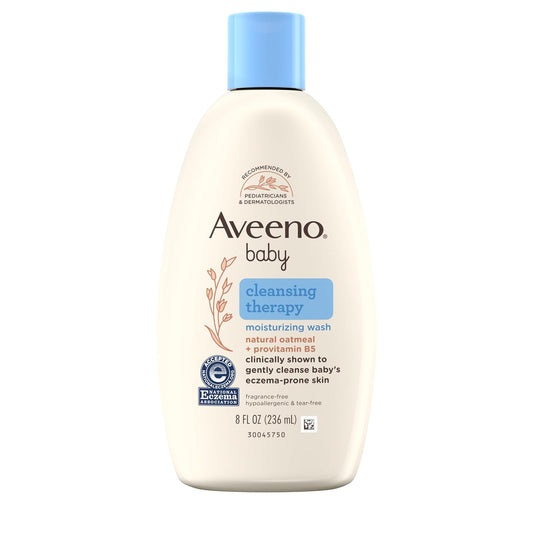 Aveeno Baby Cleansing Therapy Body Wash | 8 oz, avena natural, provitamina B5, hipoalergénico, piel sensible y propensa al eccema