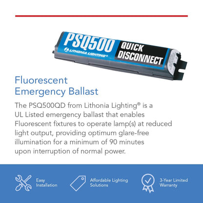 Lithonia Lighting Balasto de emergencia de desconexión rápida de 1400 lúmenes Power Sentry de 1400 lúmenes para Sentido de batería MV14TD de Lithonia Lighting para luminarias fluorescentes, Paquete de batería, 500L Back Up, Negro