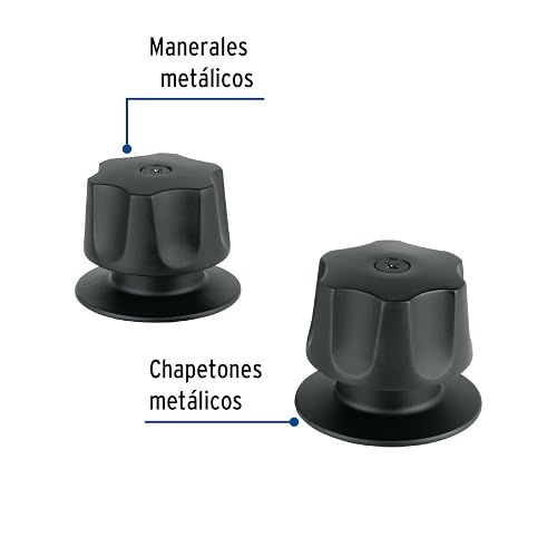 Foset MR-100M, Juego de 2 manerales hexagonales metálicos para regadera color negro