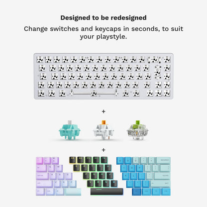 Glorious Gaming GMMK 2-65% Teclado - Diseño Personalizado Blanco - Perfil bajo Compacto - Intercambio en Caliente con interruptores de Estilo Cherry MX - Incl. Teclas de Doble Disparo e interruptores