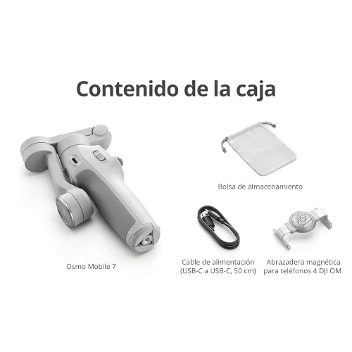 DJI Estabilizador Osmo Mobile 7 (iPhone y Android), Gimbal 3 Ejes | Trípode integrado, Ultraligero, Agarre cómodo, ActiveTrack, ShotGuides, Edición con un toque, 10 horas de uso