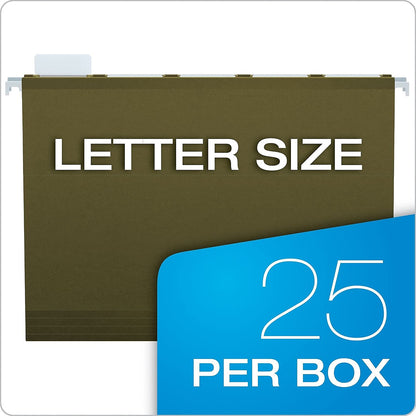 Pendaflex Ready-Tab Reinforced Hanging Folders with Lift Tab Technology, Letter Size, 5-Tab, Standard Green, 25 per Box (42590)