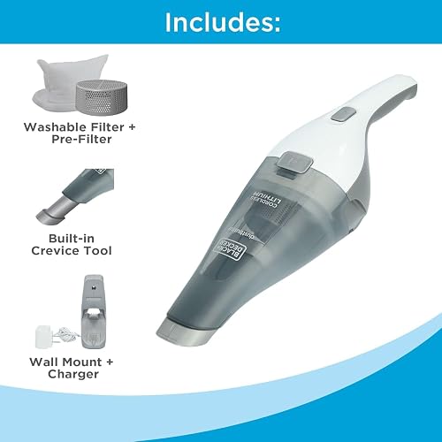 Black+Decker dustbuster QuickClean Aspiradora de Mano inalámbrica, Color Blanco (HNVC215B10)