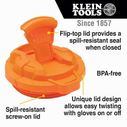 Klein Tools 55580 Vaso de acero inoxidable con tapa abatible, aislado de 597 ml, taza de vacío de doble pared Tradesman's con funda antideslizante