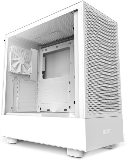 NZXT H5 Flow Compact ATX Mid-Tower PC Gaming Case – CC-H51FW-01- High Airflow Perforated Front Panel – Tempered Glass Side Panel – 2 x 120mm Fans Included – 280mm Radiator Support – Ｗhite