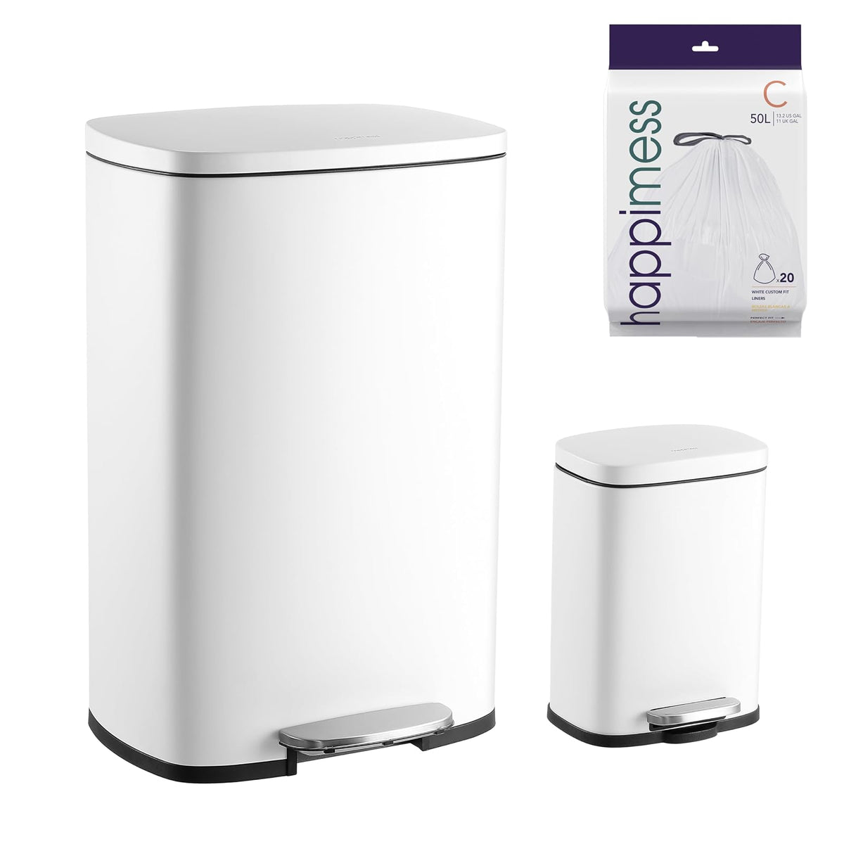 happimess HPM1006C Connor - Papelera Rectangular con Tapa de Cierre Suave y Mini Bote de Basura Gratuito, Moderno a Prueba de Huellas Dactilares para el hogar, la Cocina, la Oficina, Grande: 12.98 - Blanco