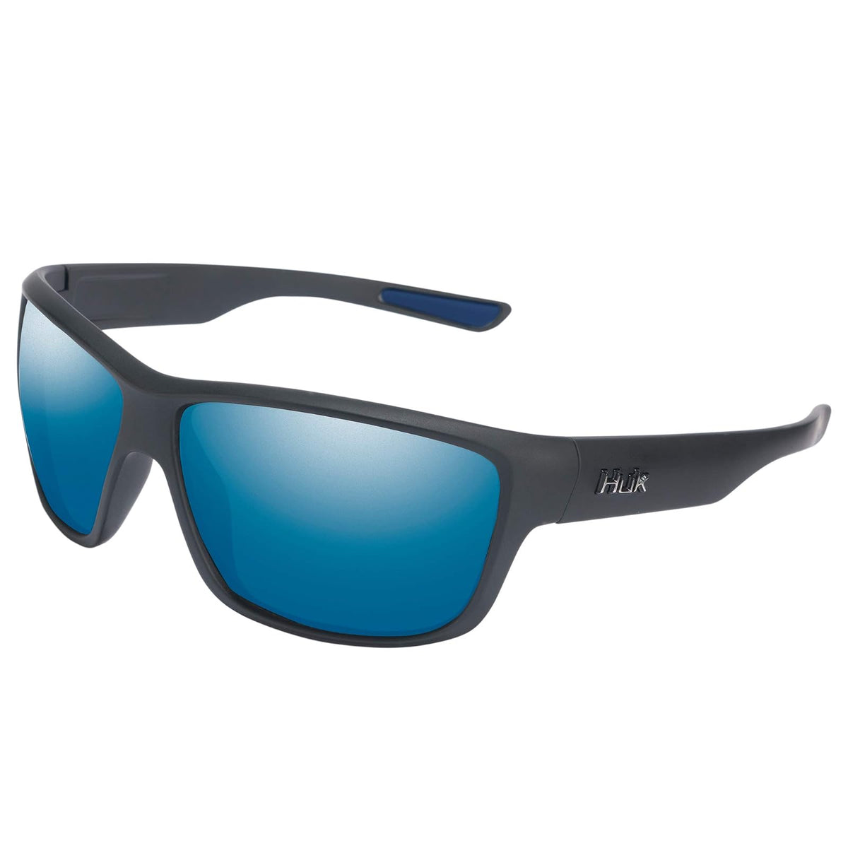 Gafas de Sol Huk Spar, Lentes polarizadas de policarbonato, anteojos de Pesca de Rendimiento - Lente de espejo azul - negro mate.