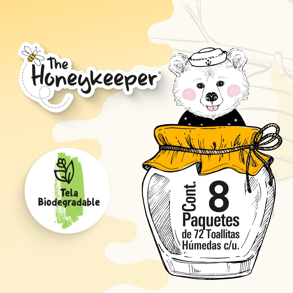The Honeykeeper, Toallitas Húmedas para Bebé, Tela Biodegradable Aroma a Miel, Caja con 576 Toallitas (8 paquetes de 72 toallitas c/u)