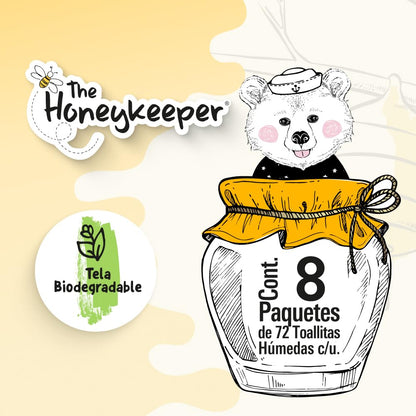 The Honeykeeper, Toallitas Húmedas para Bebé, Tela Biodegradable Aroma a Miel, Caja con 576 Toallitas (8 paquetes de 72 toallitas c/u)