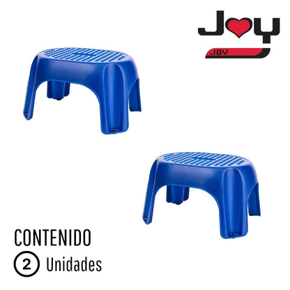 J Y Joy Taburetes de Plástico Portátil, Paquete de 2, Banco de Casa Ideal para Cocina y Baño. Peldaño para Alcanzar el Lavabo, Antiderrapante, Color Azul (38 x 30 x 23 cm)