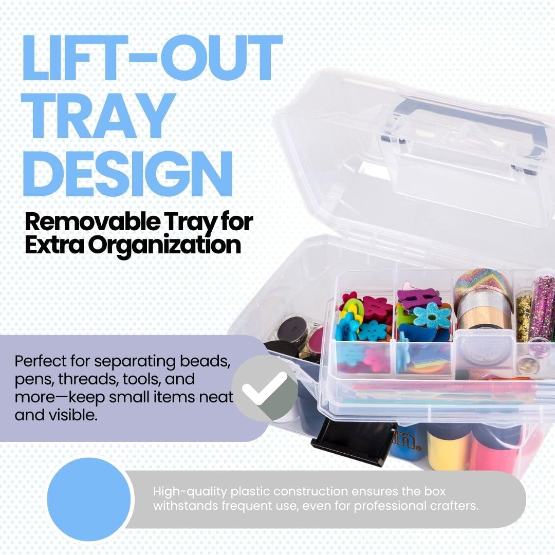 ArtBin 6890AG Caja pequeña para proyectos, organizador portátil de arte y manualidades con bandeja elevable, [1] caja de almacenamiento de plástico, transparente