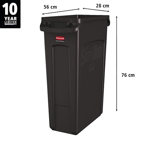 Rubbermaid - Contenedor de basura comercial Slim Jim con ventilación, 23 galones, marrón, plástico, 1956187