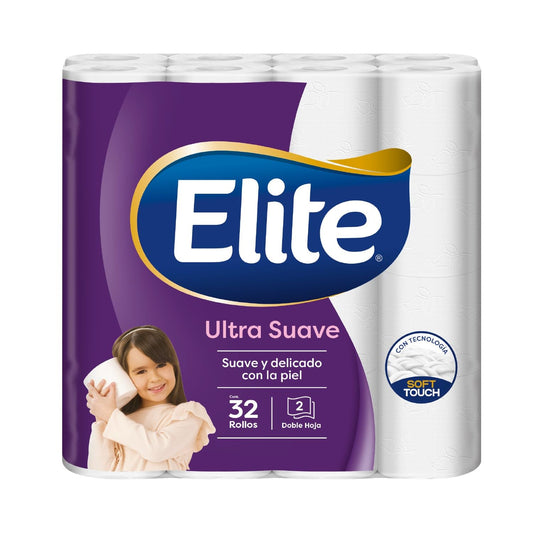 Elite Ultra Suave Papel Higiénico Doble Hoja 32 Rollos - Suave y Delicado con la Piel