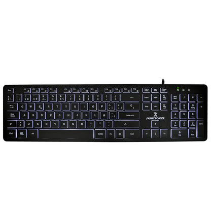 PERFECTCHOICE Teclado alámbrico Slim con iluminación Silencioso Backlight
