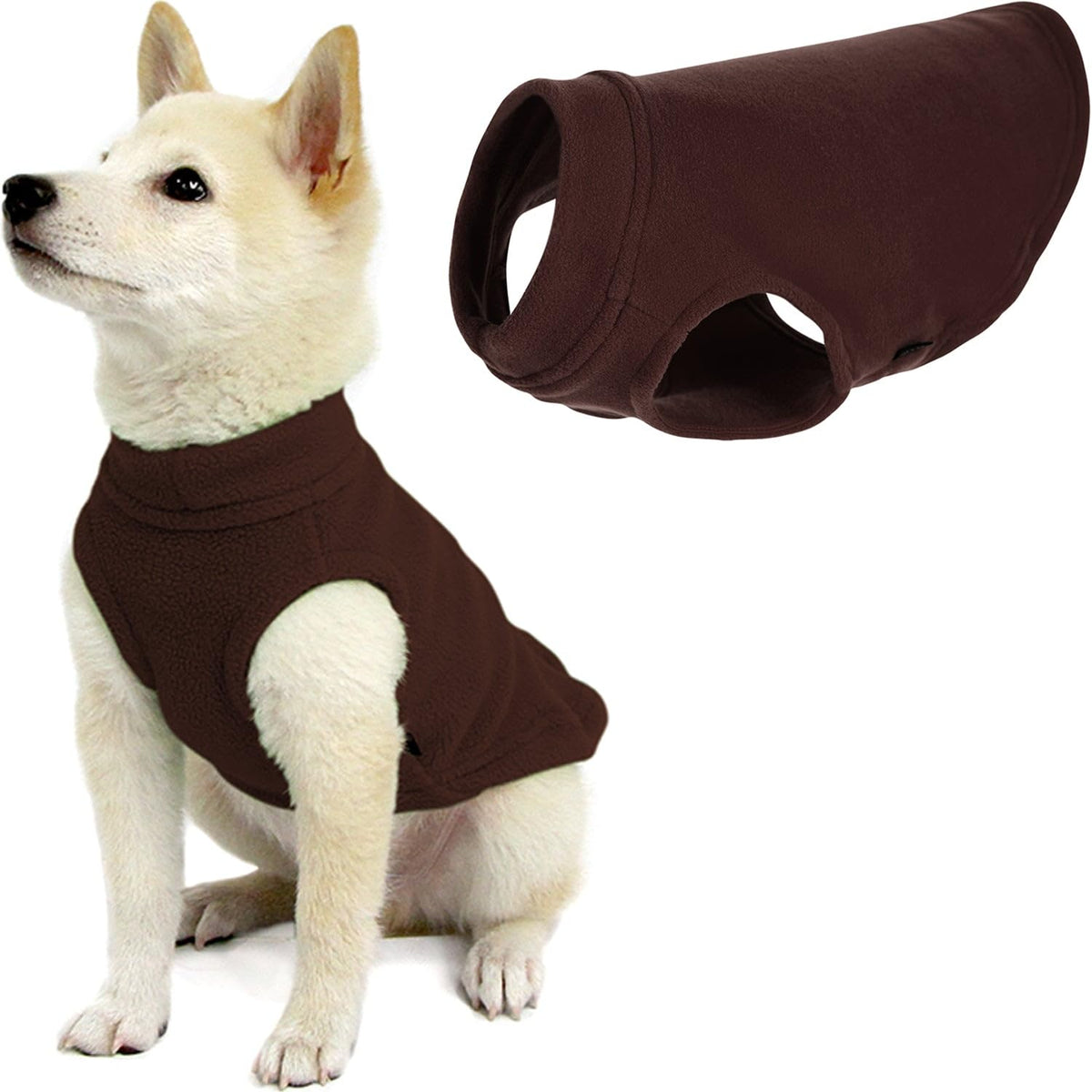 Gooby Chaleco de Forro Polar Elástico para Perro, Clima Frío - marrón - Small Length (9")