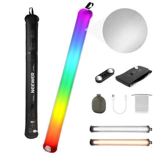 NEEWER Básico 30W Barra de Luz LED RGB Portátil 35.5"/90cm, Palo Foco Inflable TPU 5000 mAh Tipo C 45W Entrada/30W Salida 3000lux 17 Efectos 2700-6500K CRI95, para Grabar Estudio y Fotografia, GC30C