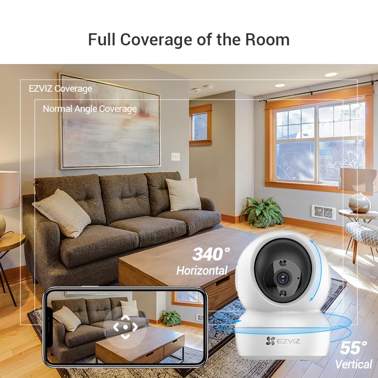 EZVIZ C6N Black Cámara de Vigilancia WiFi Interior 1080p Cámara IP Domo 360 PTZ, Visión Nocturna, Auto Tracking, Audio Bidreccional, Compatible con Alexa y Google, Andriod/iOS, Negro