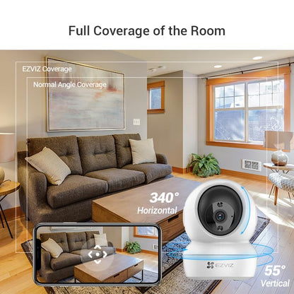 EZVIZ C6N Black Cámara de Vigilancia WiFi Interior 1080p Cámara IP Domo 360 PTZ, Visión Nocturna, Auto Tracking, Audio Bidreccional, Compatible con Alexa y Google, Andriod/iOS, Negro