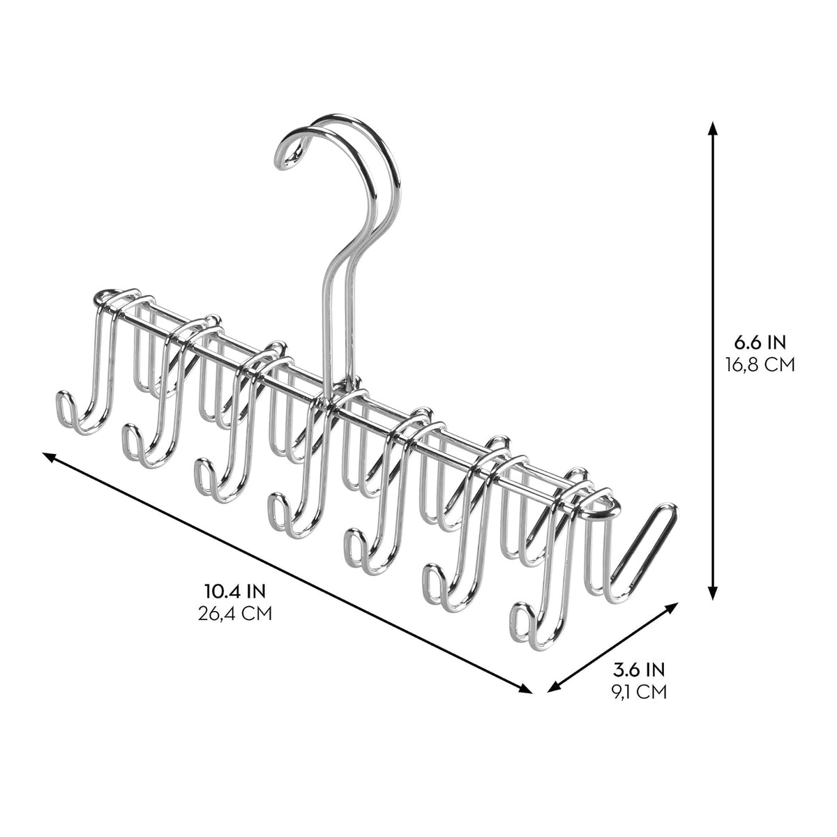 InterDesign Classico Organizador de Corbatas, Colgador de Metal Cromado con 14 Ganchos para organizar Cinturones y Corbatas, Plateado