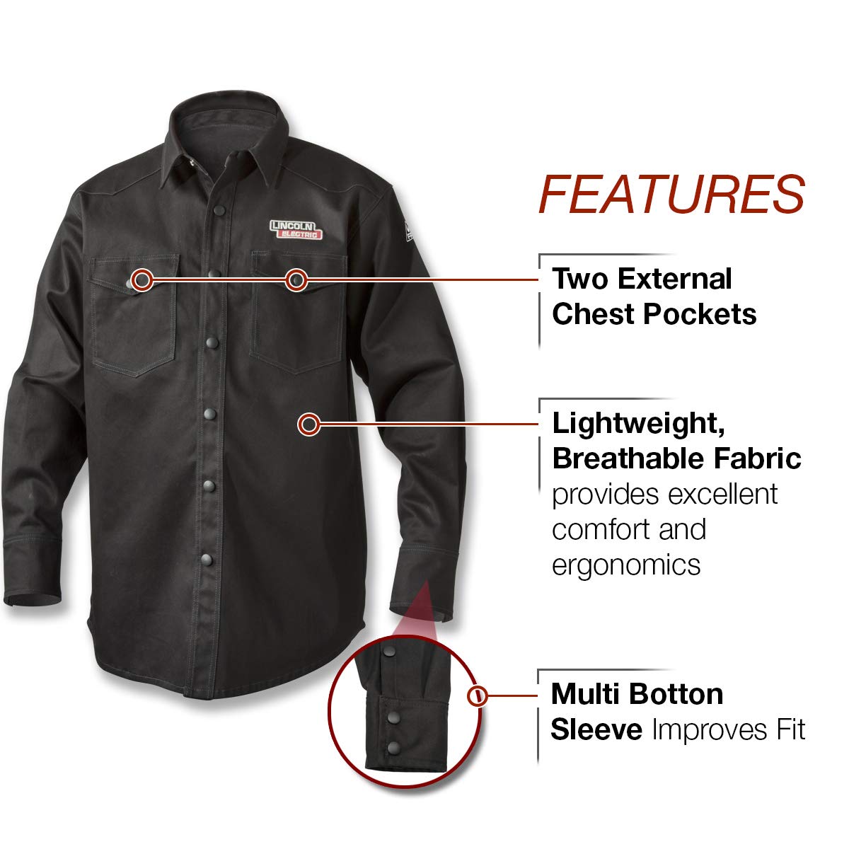 Lincoln Electric - Camisa de Manga Larga con Soldadura Negra, Ligera, Transpirable, Retardante de Llama, Talla XL
