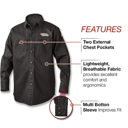 Lincoln Electric - Camisa de Manga Larga con Soldadura Negra, Ligera, Transpirable, Retardante de Llama, Talla XL