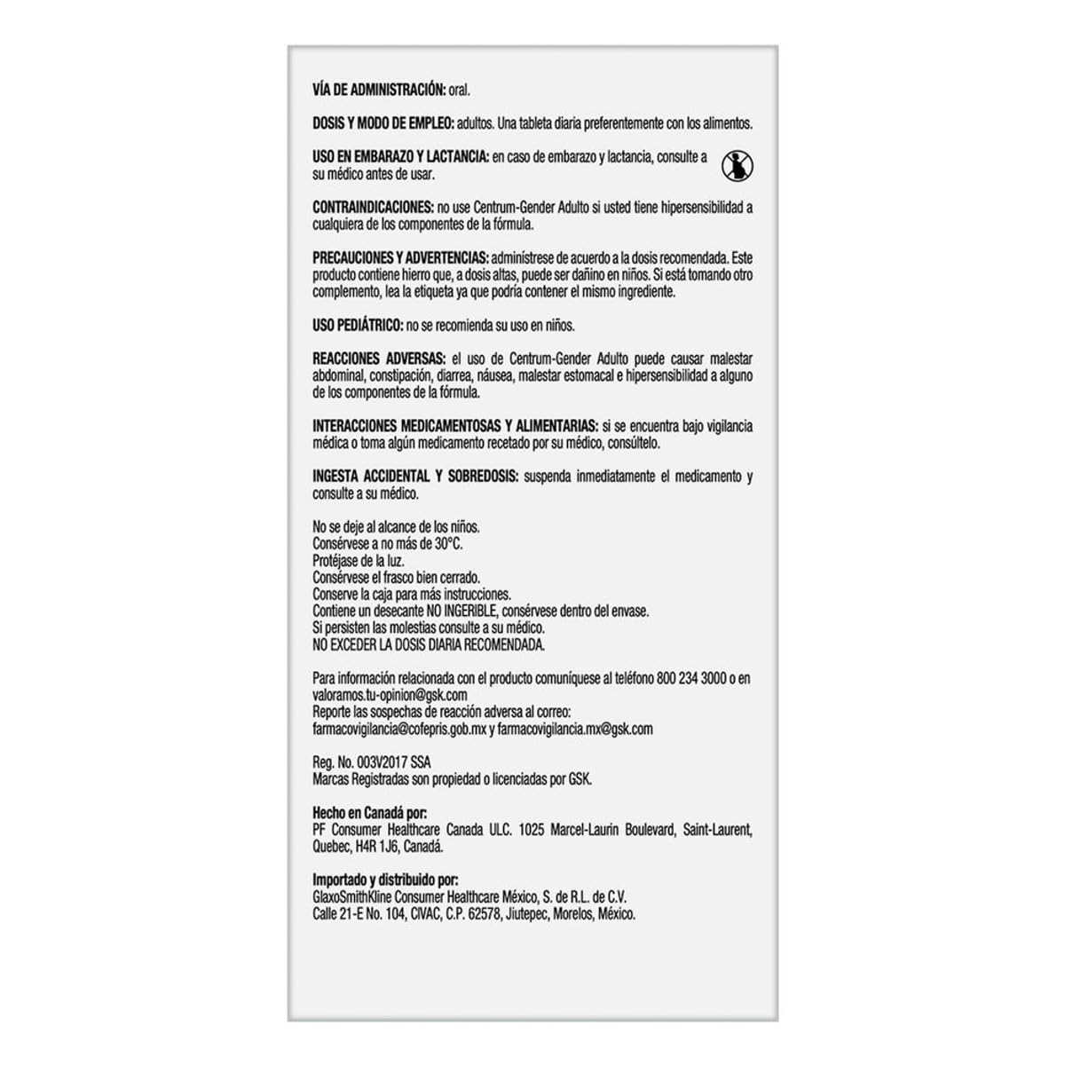 Centrum Multivitaminico Gender Adulto Hombre com Magnesio, Vitamina C, Calcio y Zinc, 60 Tabletas