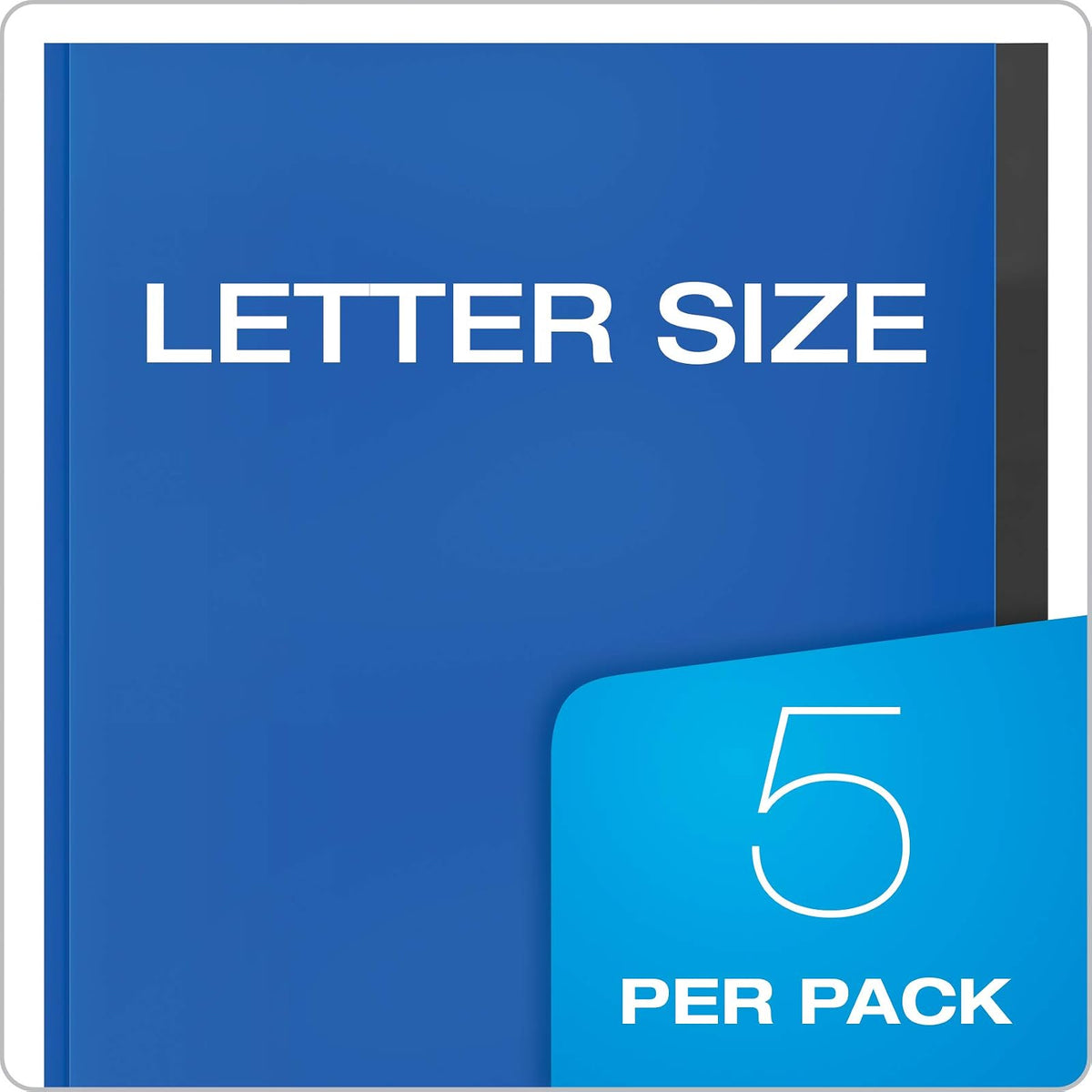 Oxford 2 Pocket Folders with Prongs, Sturdy Plastic Portfolios, Anti-Tear Edges, Letter Size, Purple, Red, Blue, Green, Black, 5 Pack (89117)