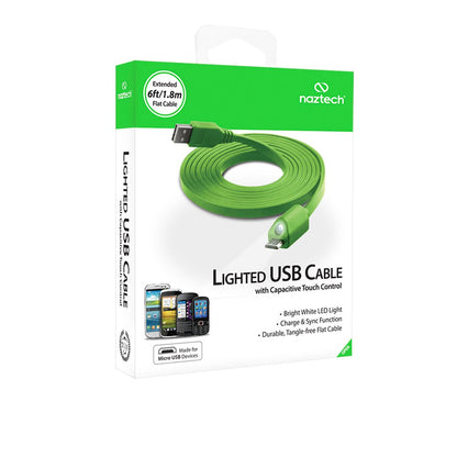 Naztech Cable de Carga Micro USB LED y sincronización con Control táctil Capacitivo, 1,82m, Verde