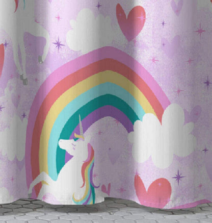 dream FACTORY - Cortina de Ducha de Tela para baño, 72 x 72 Pulgadas (Ancho x Largo), Unicornio Morado arcoíris