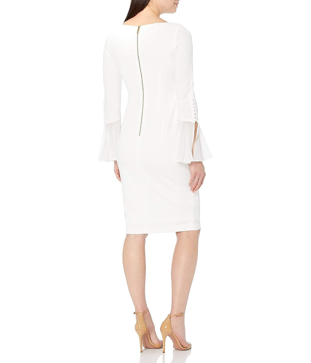 Calvin Klein Sólida Vaina con Gasa Vestido de Mangas de Campana Vestido para Mujer