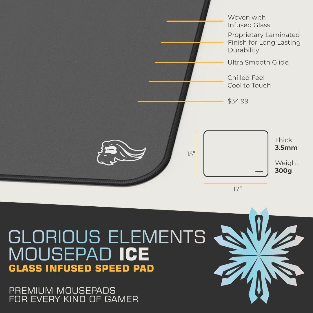 GLORIOUS PC Gaming Race Alfombrilla de ratón Elements - Alfombrilla de ratón de Tela Flexible con infusión de Vidrio Extra Grande para Juegos de Velocidad - 15"x17" Hielo