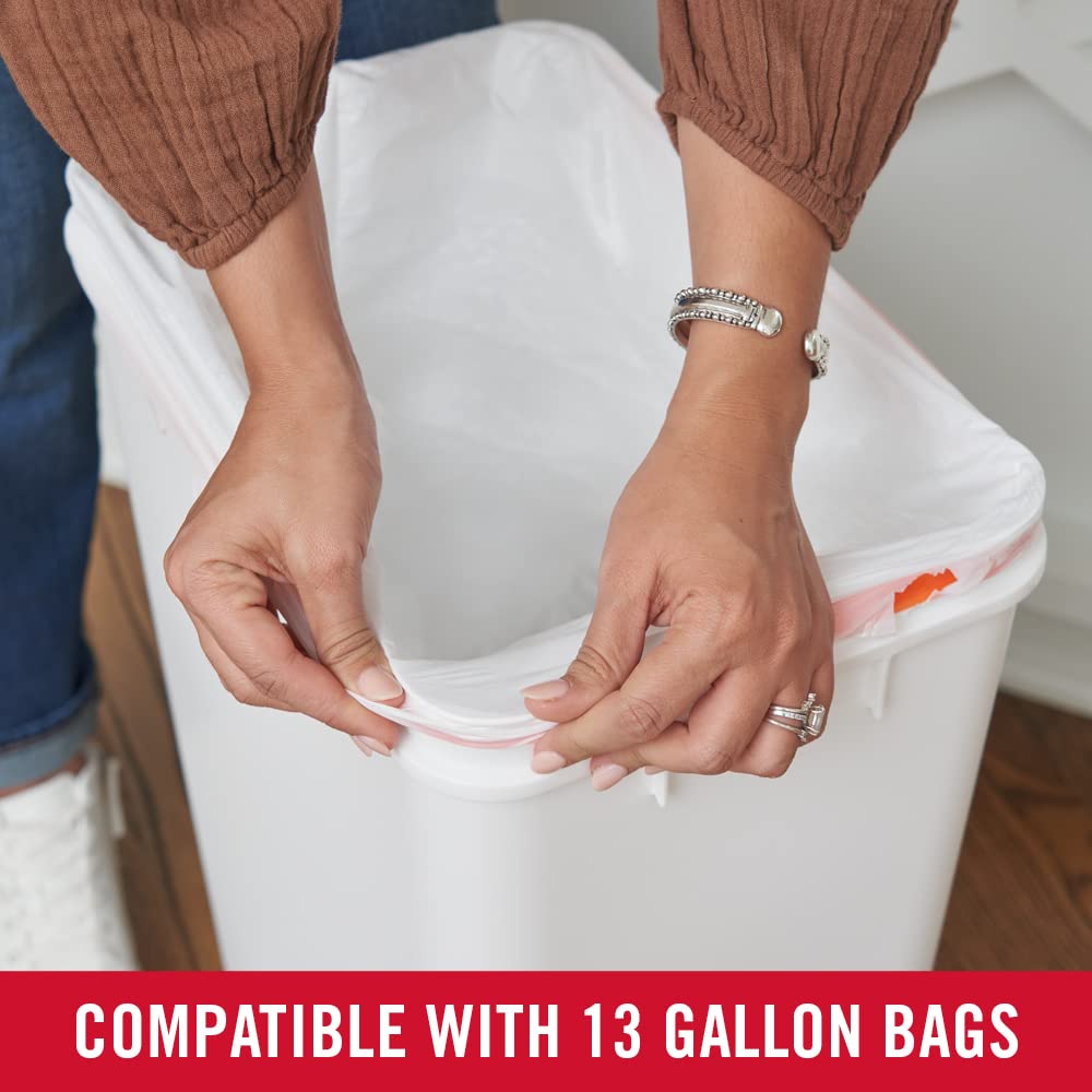 Rubbermaid – Contenedor para Residuos con Tapa Abatible que Ayuda a Contener los Olores, Bote de Perfil Delgado para Cocina, Lavandería y Despensa, Capacidad de hasta 46 L, Blanco 2170116