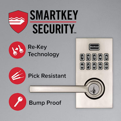 Kwikset SmartCode 917 - Teclado sin llave, cerradura electrónica residencial contemporánea, cerrojo de seguridad con manija de puerta Halifax y seguridad SmartKey, cromo pulido