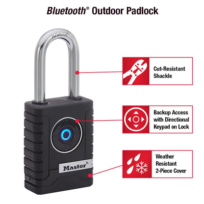 Master Lock - Candado inteligente Bluetooth para exteriores con teclado, cerraduras inteligentes para herramientas, puertas, cobertizos, 2-7/32 pulgadas de ancho, 4401LHEC