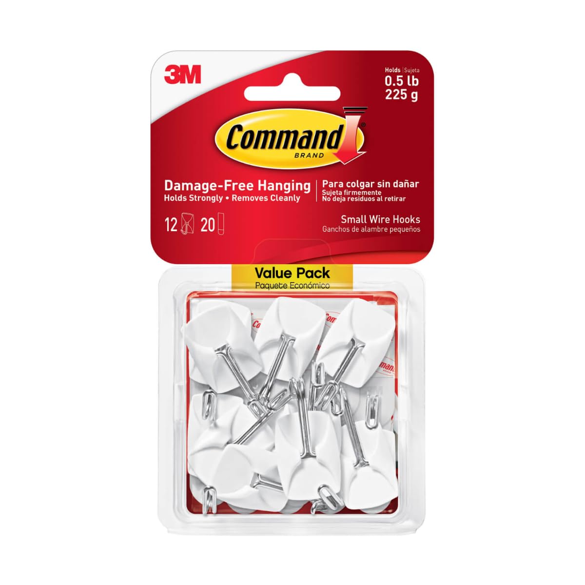 COMMAND 3M Gancho Adhesivo Removible de Metal Chico Color Blanco 12 piezas | Soporta hasta 225 gr, Organiza interiores sin dañar superficies, No requiere herramientas, Fácil de instalar, Fijación segura