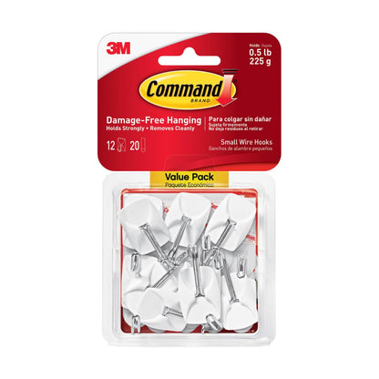 COMMAND 3M Gancho Adhesivo Removible de Metal Chico Color Blanco 12 piezas | Soporta hasta 225 gr, Organiza interiores sin dañar superficies, No requiere herramientas, Fácil de instalar, Fijación segura