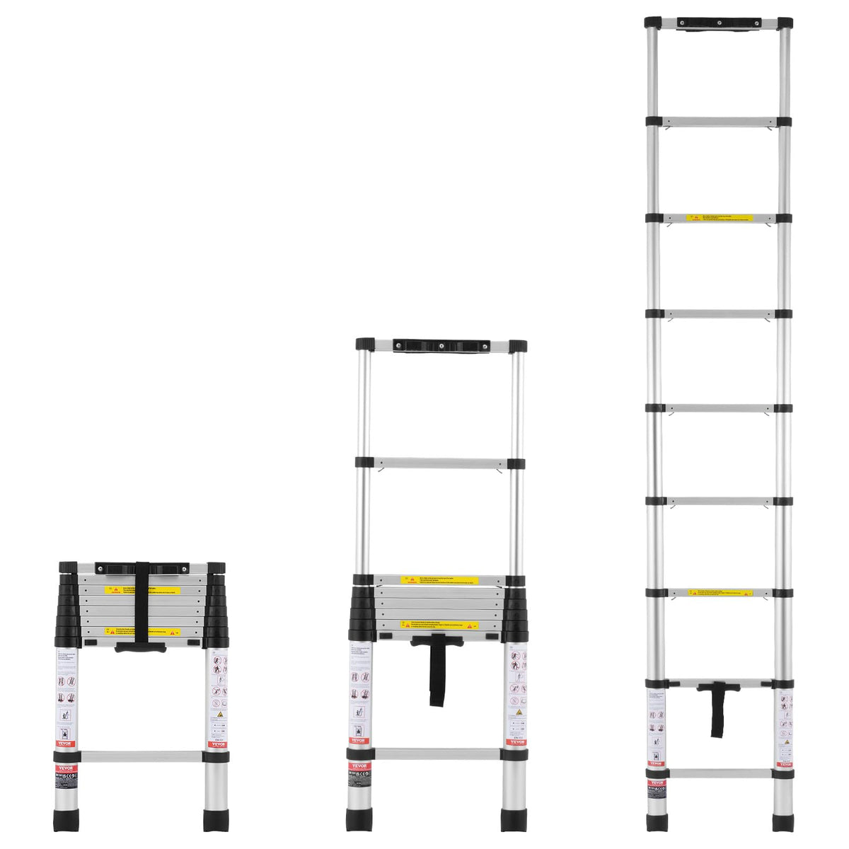 VEVOR Escalera Telescópica, Escalera Extensible Liviana Plegable de Aluminio con Retracción de un Botón, Capacidad de 170 kg con Pies Antideslizantes, para el Hogar, RV, Loft, 457 x 83 x 705 mm