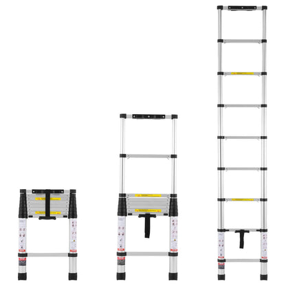 VEVOR Escalera Telescópica, Escalera Extensible Liviana Plegable de Aluminio con Retracción de un Botón, Capacidad de 170 kg con Pies Antideslizantes, para el Hogar, RV, Loft, 457 x 83 x 705 mm