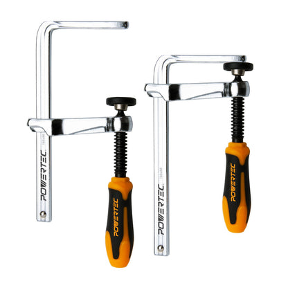 POWERTEC 71410 - Abrazadera de riel de guía de tornillo rápido para sistema de riel de guía de sierra de mesa y pista, capacidad de 5-3/8 pulgadas x profundidad de garganta de 2-3/8 pulgadas, fuerza - Abrazadera de ranura, 2 unidades