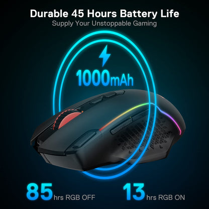 Redragon M810 Pro - Ratón inalámbrico para Juegos, 10000 dpi con Llave de Fuego rápido, 8 Botones Macro, Capacidad de Potencia Duradera de 45 Horas y retroiluminación RGB para PC/Mac/Laptop