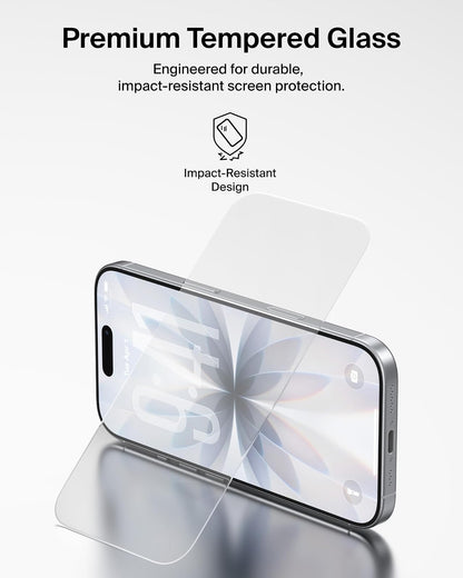 Belkin ScreenForce Protector de visualización de vidrio templado para iPhone 17/16 Pro, protección contra impactos resistente a los arañazos con bandeja de alineación fácil para aplicación sin