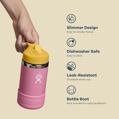 Hydro Flask - Botella de Agua para niños para la Escuela, Acero Inoxidable y aislada con Tapa de Popote, Koala de 12 onzas