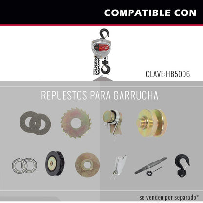Dogotuls HB5006 Garrucha cromada 1Ton con cadena de 6m 4:1