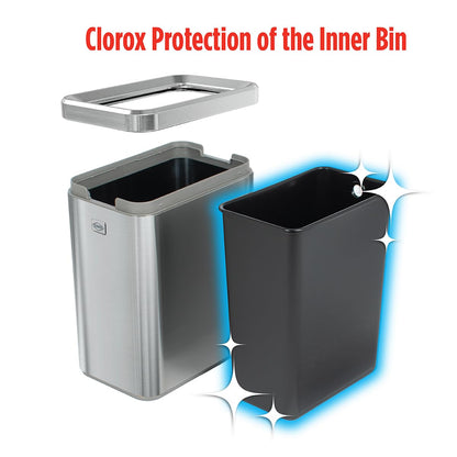 CLOROX - Papelera delgada y abierta, cesta de basura de metal pequeña de 2.6 galones (10 litros) con cubeta extraíble para espacios estrechos, cubeta de basura de acero inoxidable para baño, recámara