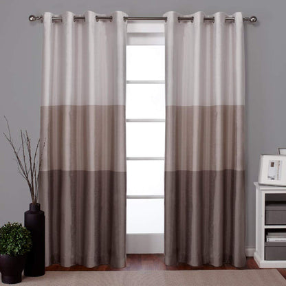 Exclusive Home Cortinas Chateau de Rayas en Seda Sintética con Ojales - Gris pardo - W 54" x L 84" (2 Panels)