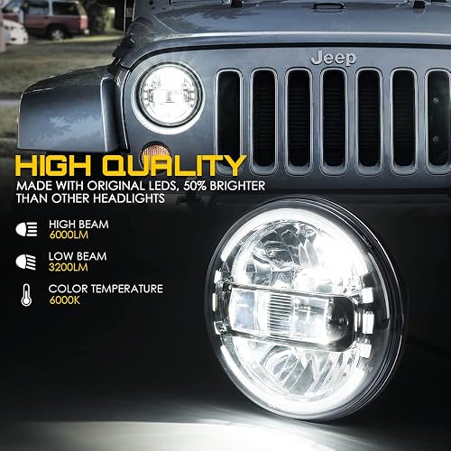 Xprite Faros Led De 7 Pulgadas Aprobados Por Dot, Compatibles Con Jeep Wrangler Jk Lj Cj Tj Hummber H1 H2 1997-2018, Con Luz Alta/Baja, Faros Delanteros Redondos Halo Drl