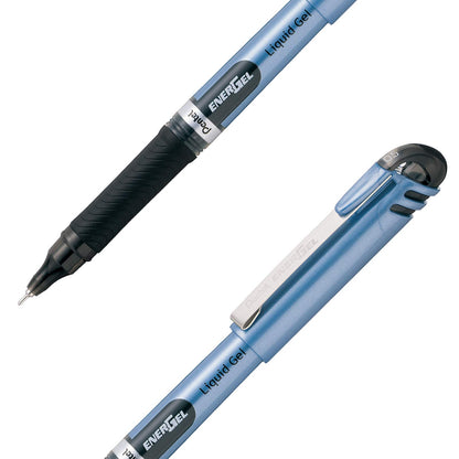 Pentel EnerGel Bolígrafo de Gel Líquido, Punta de Aguja, 0.5 mm, Cuerpo Azul Claro, Tinta Negra, Paquete con 6 Piezas, BLN15BP6-A