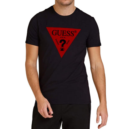 Guess Playera con Logotipo Triangular en Contraste. Camiseta para Hombre - Jet Black A996 - M