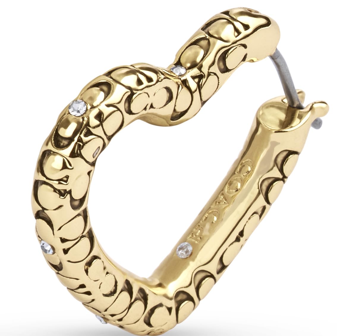 Coach Arete de Aro Acolchados Para Mujer | Latón, No Es Una Piedra Preciosa, Diseño Con Corazón Y Motivo C, Detalles De Piedra De Vidrio
